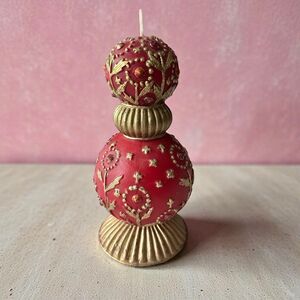 Vintage Point À La Ligne Candle | Hand-Painted Red & Gold, Jeweled